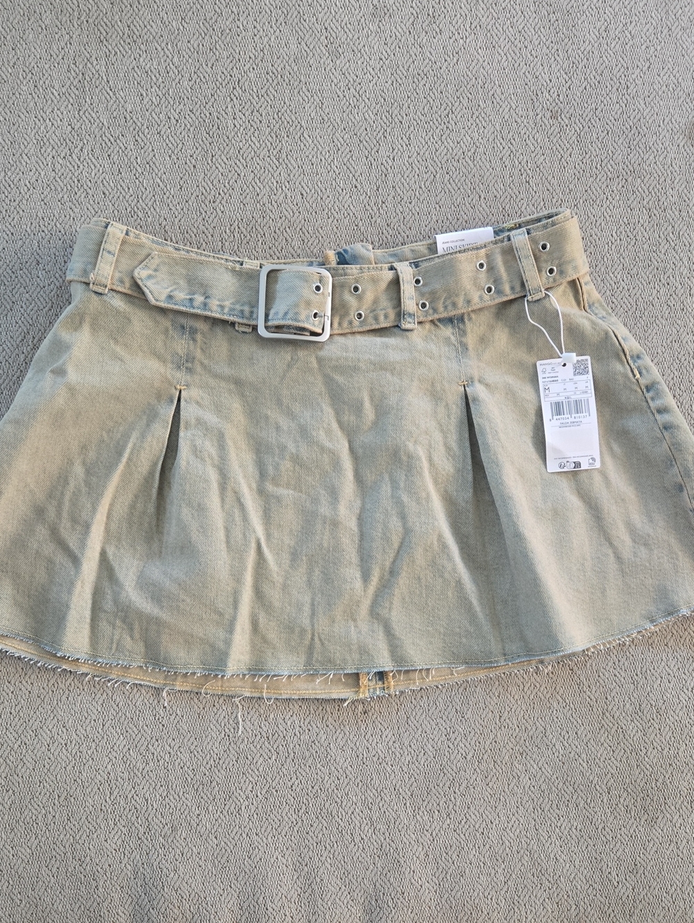 NWT Mango Belted Pleated Denim Mini Skirt